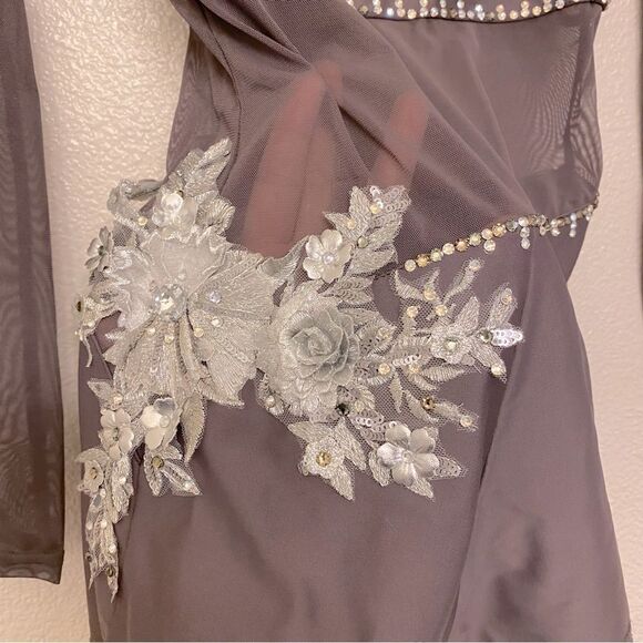 Reverence solo gray Custom rhinestoned dance costume long sleeve PXS (adult XS) - Picture 7 of 12